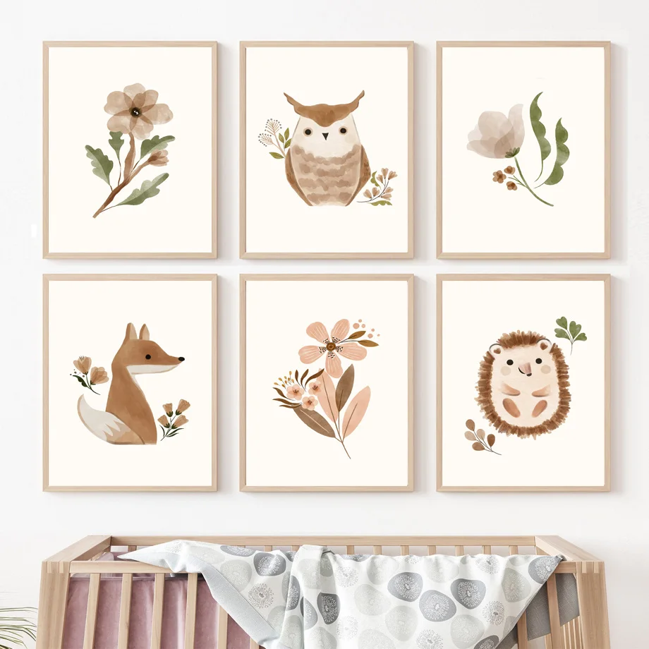 

Squirrel Owl Fox Hedgehog Woodland Nursery Boho Wall Art Canvas Painting Posters And Prints Wall Pictures Baby Kids Room Decor