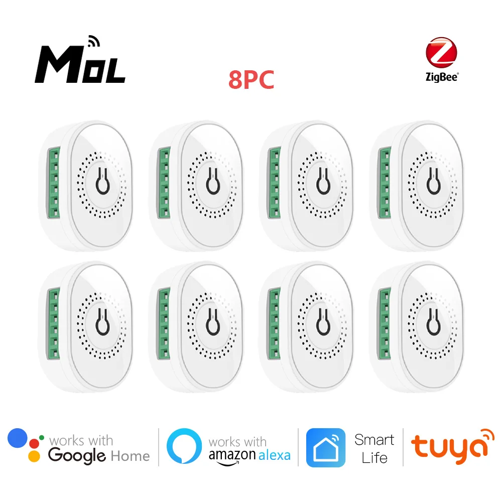 

Tuya ZigBee 3.0 8pcs 16A Mini Smart Wifi DIY Switch Supports 2 Way Control, Smart Home Automation Module,Works with Alexa Google