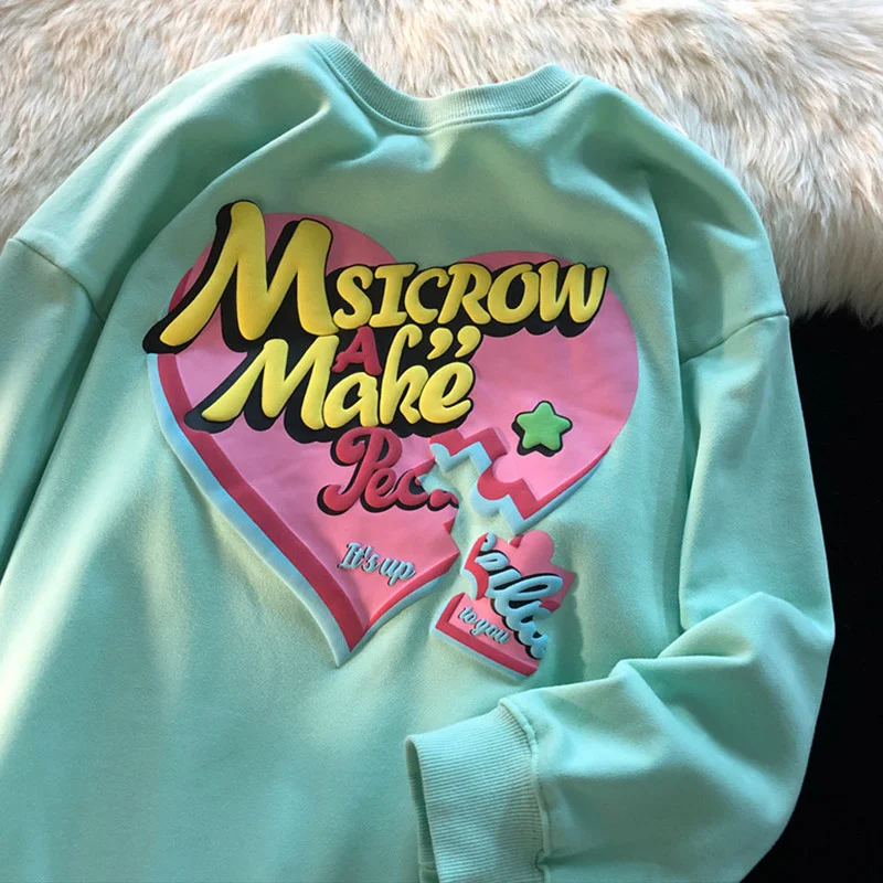 

Свитер в стиле Харадзюку С буквенным принтом сердца, Женская Осенняя свободная весёлая верхняя одежда в соленом стиле, повседневный Топ с д...