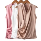 Женская шелковая блузка без рукавов, с V-образным вырезом, лето 2021 г., размера плюс, S-3XL, KE3990