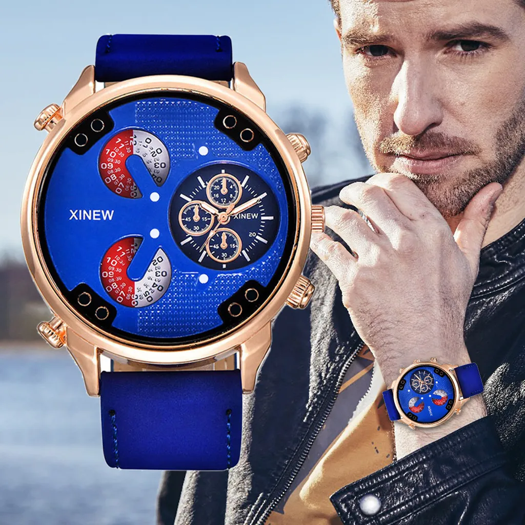 Для мужчин мужские часы с кожаным ремешком простой календарь светящийся