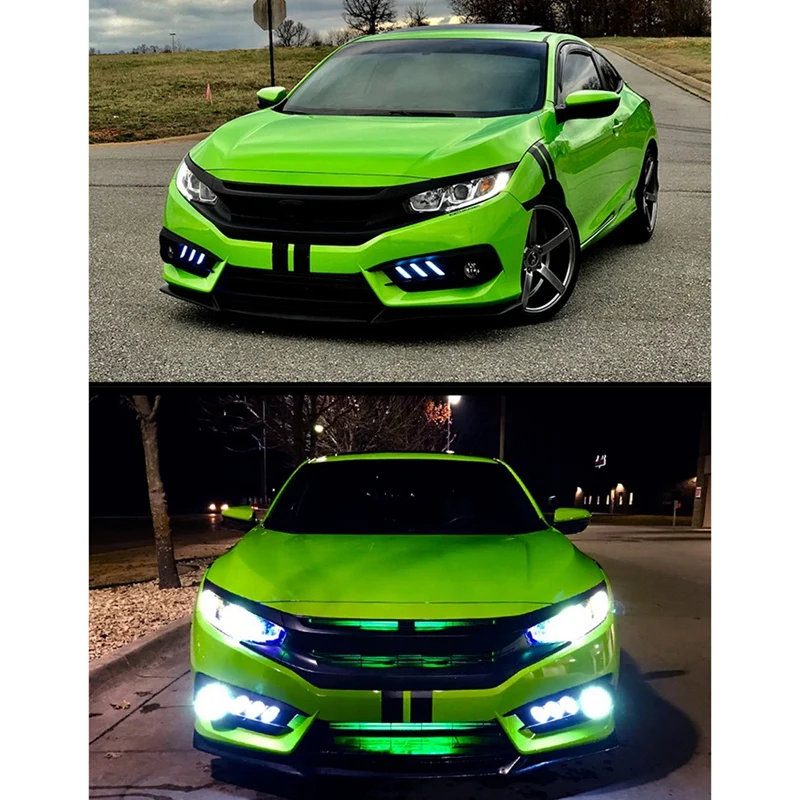 

2PCS Car Daytime Running Light LED DRL Fog Lamp Brake Light with Angel Eyes for Honda Civic 10Th 2016-2018