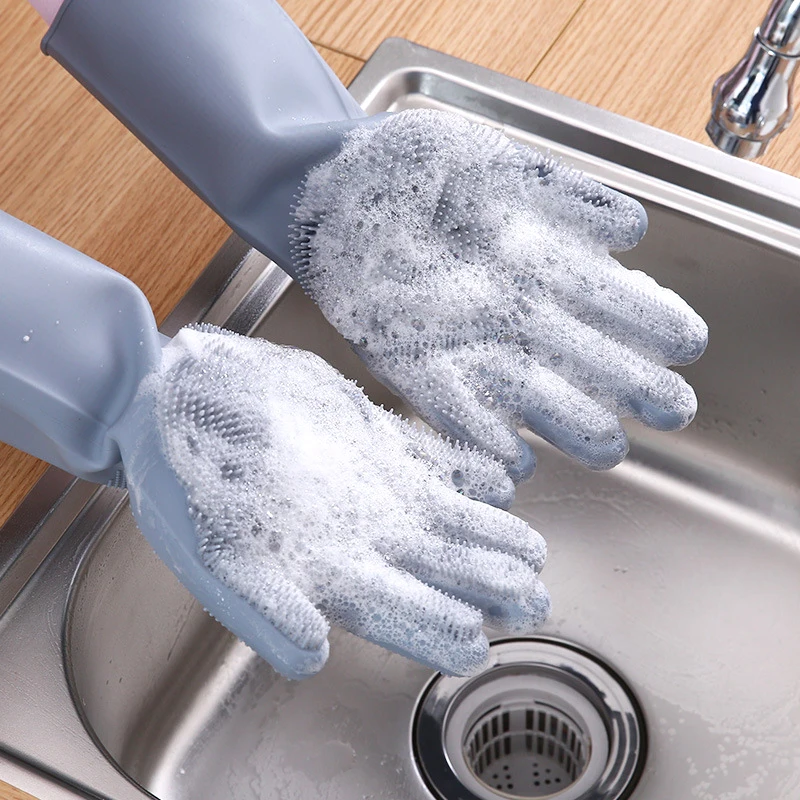 

1 Pair Dishwashing Cleaning Gloves Magic Silicone Rubber Dish Washing Glove for Household Scrubber Kitchen Clean Tool Scrub Mitt