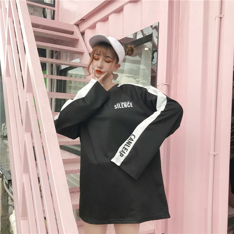 Женские толстовки с круглым вырезом и принтом букв свободные тонкие в стиле