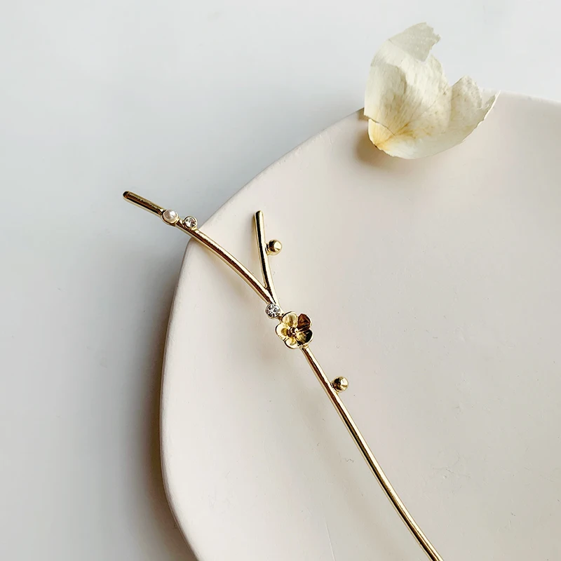 Простая Изысканная заколка для волос в виде цветов золотой вишни аксессуары