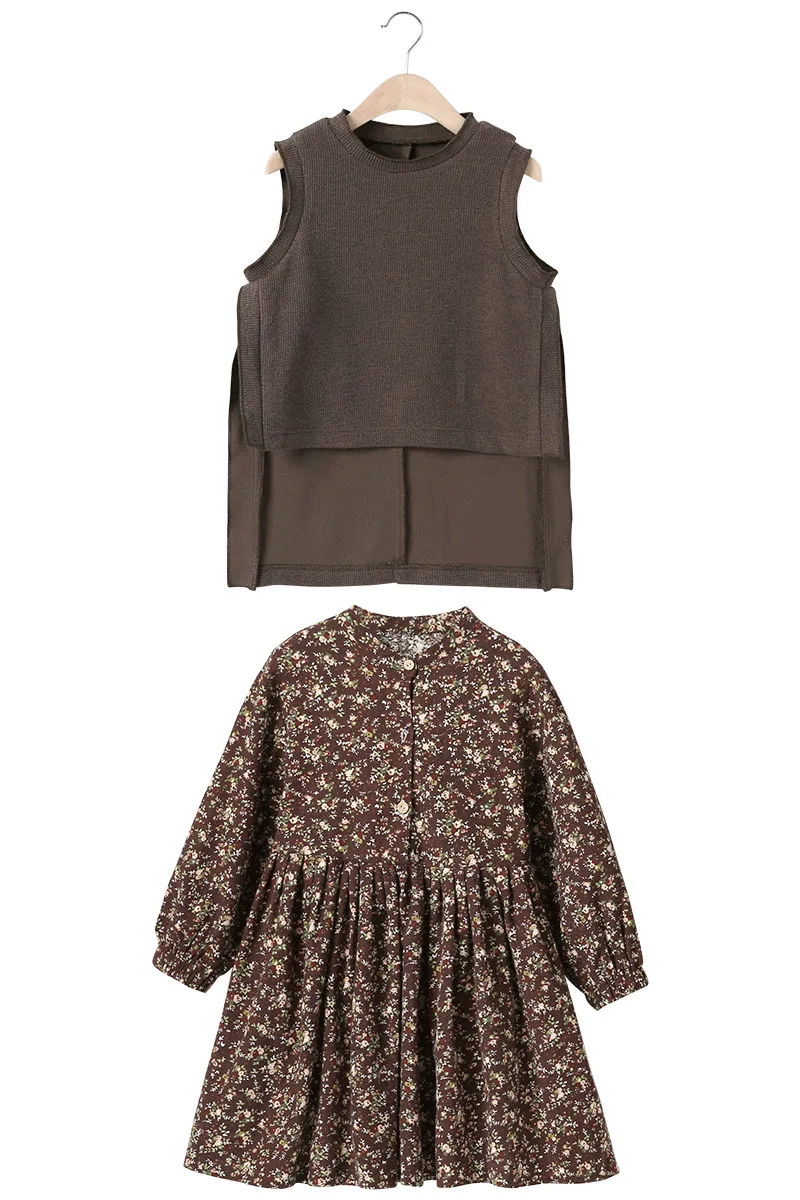 

Cute Trend Printed Girls Daily Dress Spring Children's Cotton Skirt Suit Llittle Girl Long-sleeved Princess Floral SkirtLB237