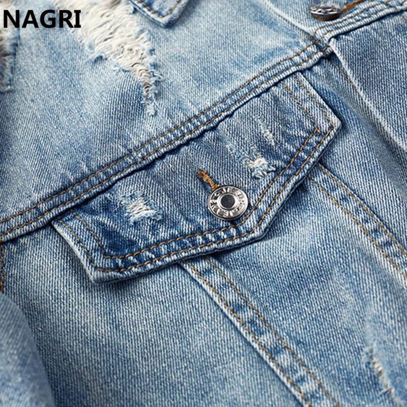 Джинсовая куртка мужская рваная уличная одежда в стиле панк рок рваные джинсы