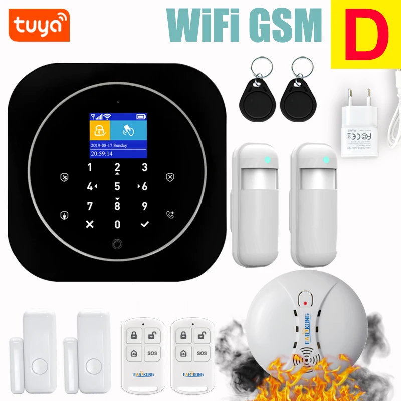 D Wifi GSM система домашней сигнализации IOS Android Tuya приложение RFID lcd сенсорная клавиатура 433 МГц беспроводной датчик комплект сигнализации 11 языков для переключения - Цвет: D
