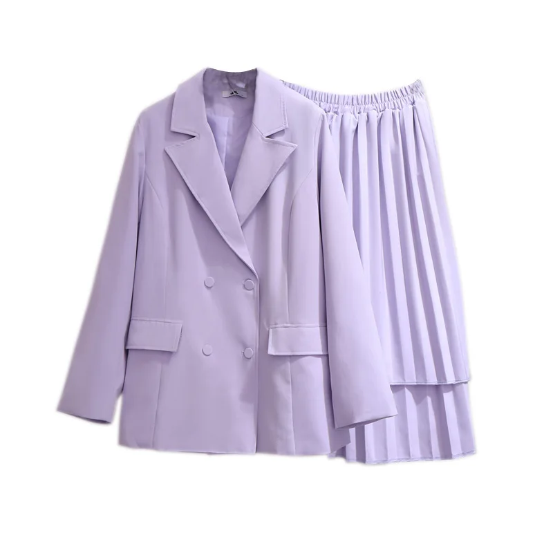 2XL~ 6XL Женский комплект из 2 предметов, многослойный костюм, Осень-зима, необычная юбка, костюм-двойка, блейзер с поясом и длинным рукавом, B717