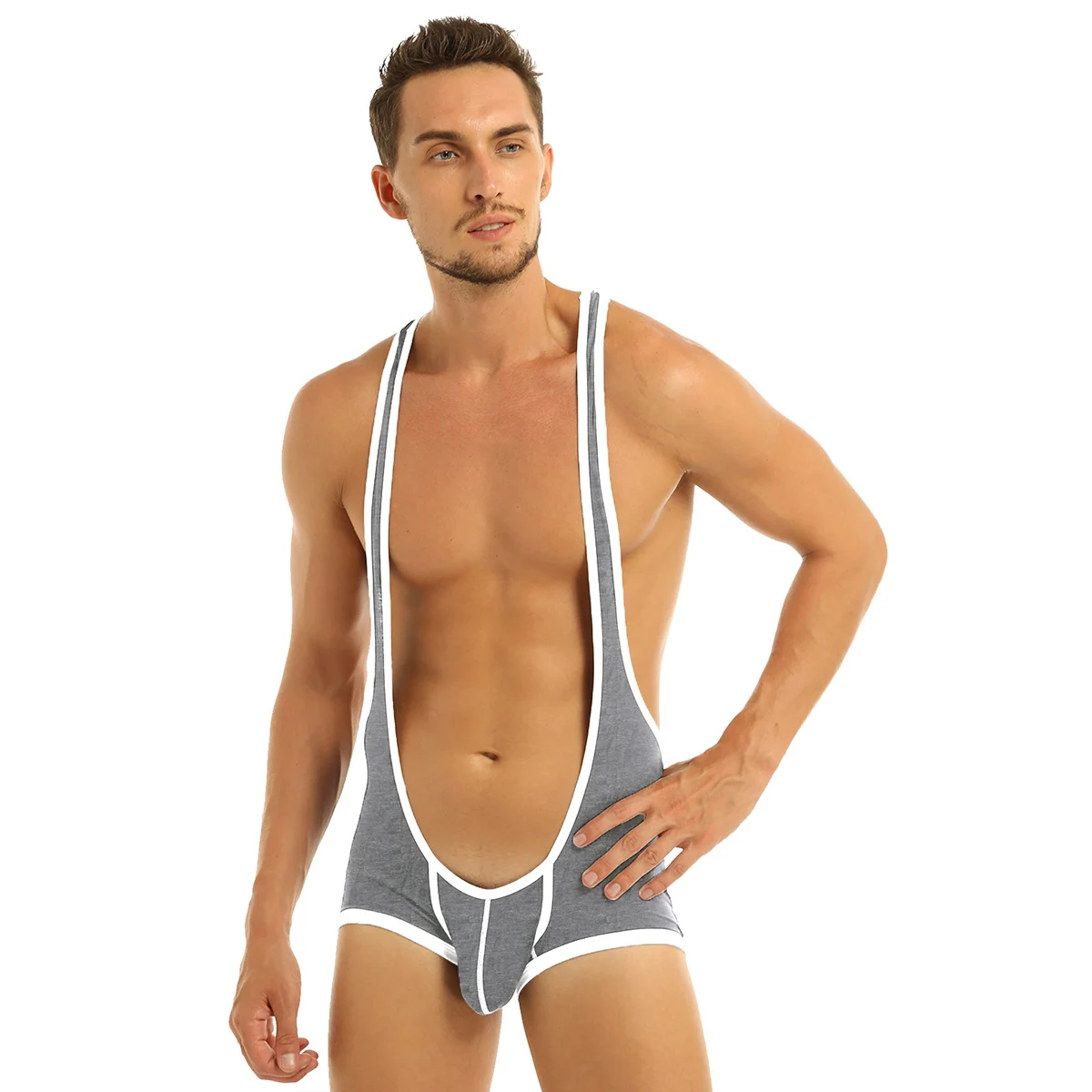 

Men Bodysuit Sexy Lingerie Porno Bugle Pouch Boxer Shorts Body Erotic Costumes Jumpsuit Wrestling Suspenders Singlet Underwear