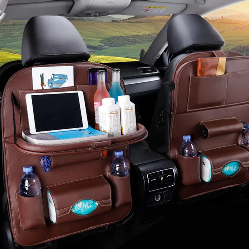 

Car Seat Back Organizer Kids Anti-kick Pad Storage Bag Pu Leather With Tray Tablet Holder Front Set Backseat Multi Pocket