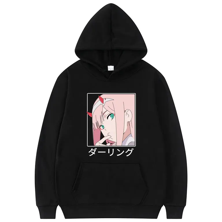 

100% cotton Cute Kawaii Zero Two 02 Hoodies Darling In The Franxx Anime Hooded Womens Sweatshirts Women Men Oversized Tops