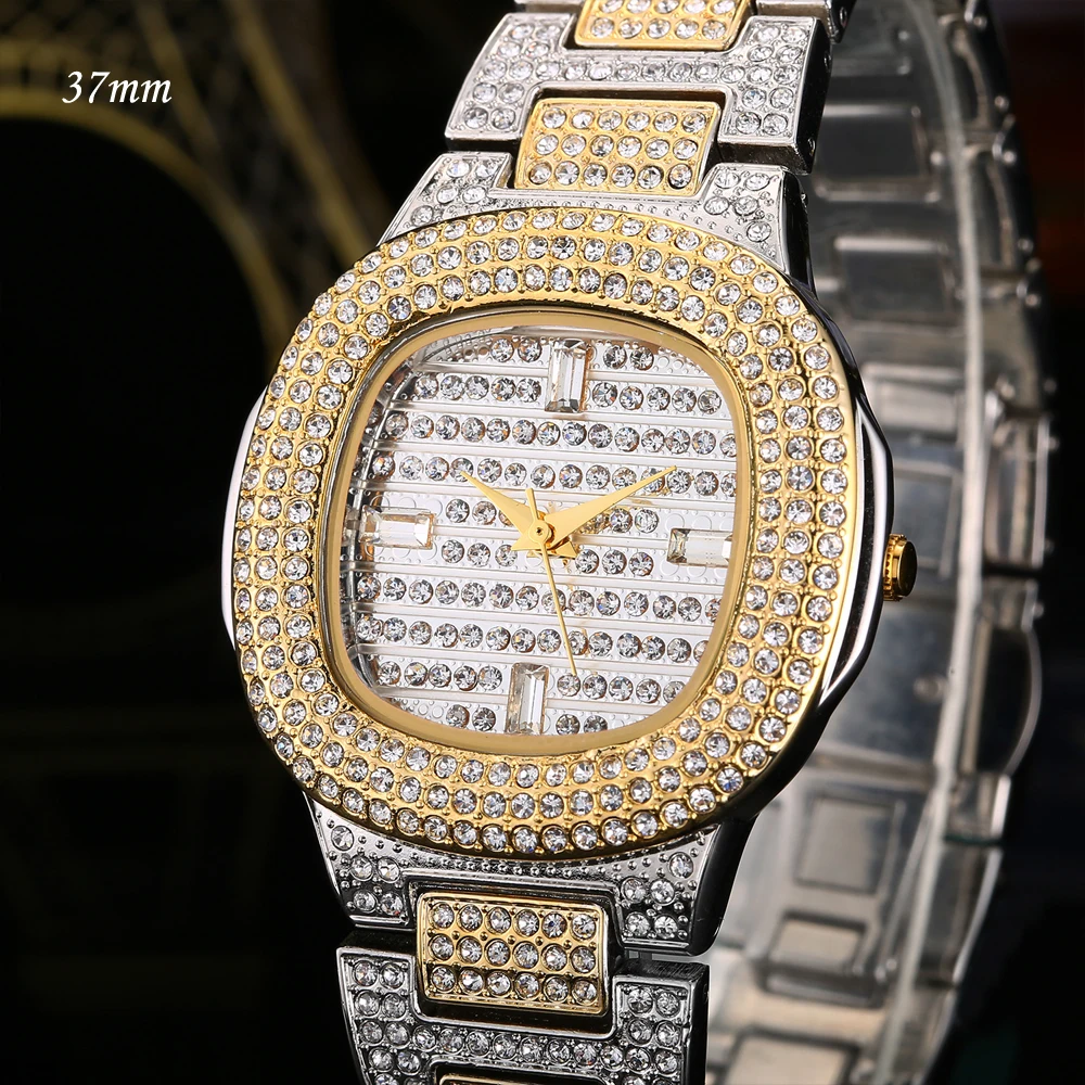 Роскошные женские часы со стразами золотые кварцевые Bling льдом в стиле хип хоп