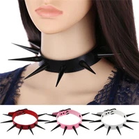 gothic vegan leather studded spiked choker necklace punk collar for women men biker metal chocker necklace goth jewelry