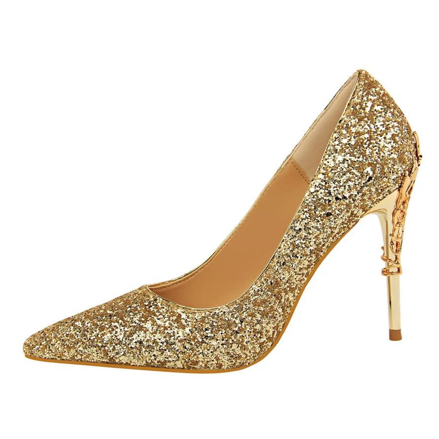 

2020 Fall Women 9.5cm Extreme High Heel Fashion Pumps Bling Sequin Elegant Fetish Escarpins Lady Sexy Prom Wedding Dress Shoes