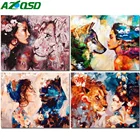 Набор для рисования по номерам на холсте, девушка, волк, тигр