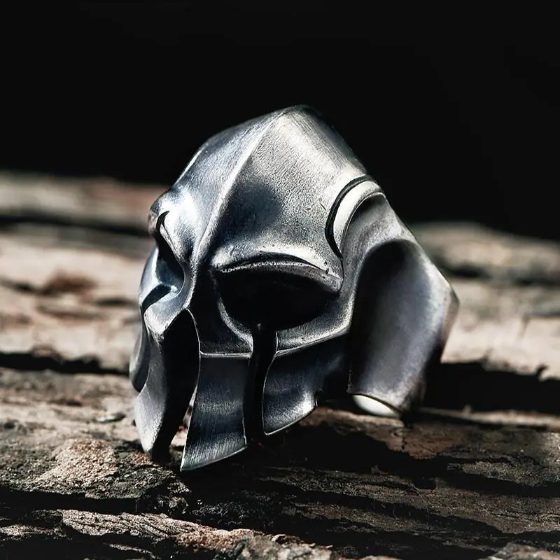 

HML& silver Spartan helmet without inlay exaggerated domineering retro men's opening adjustable ring