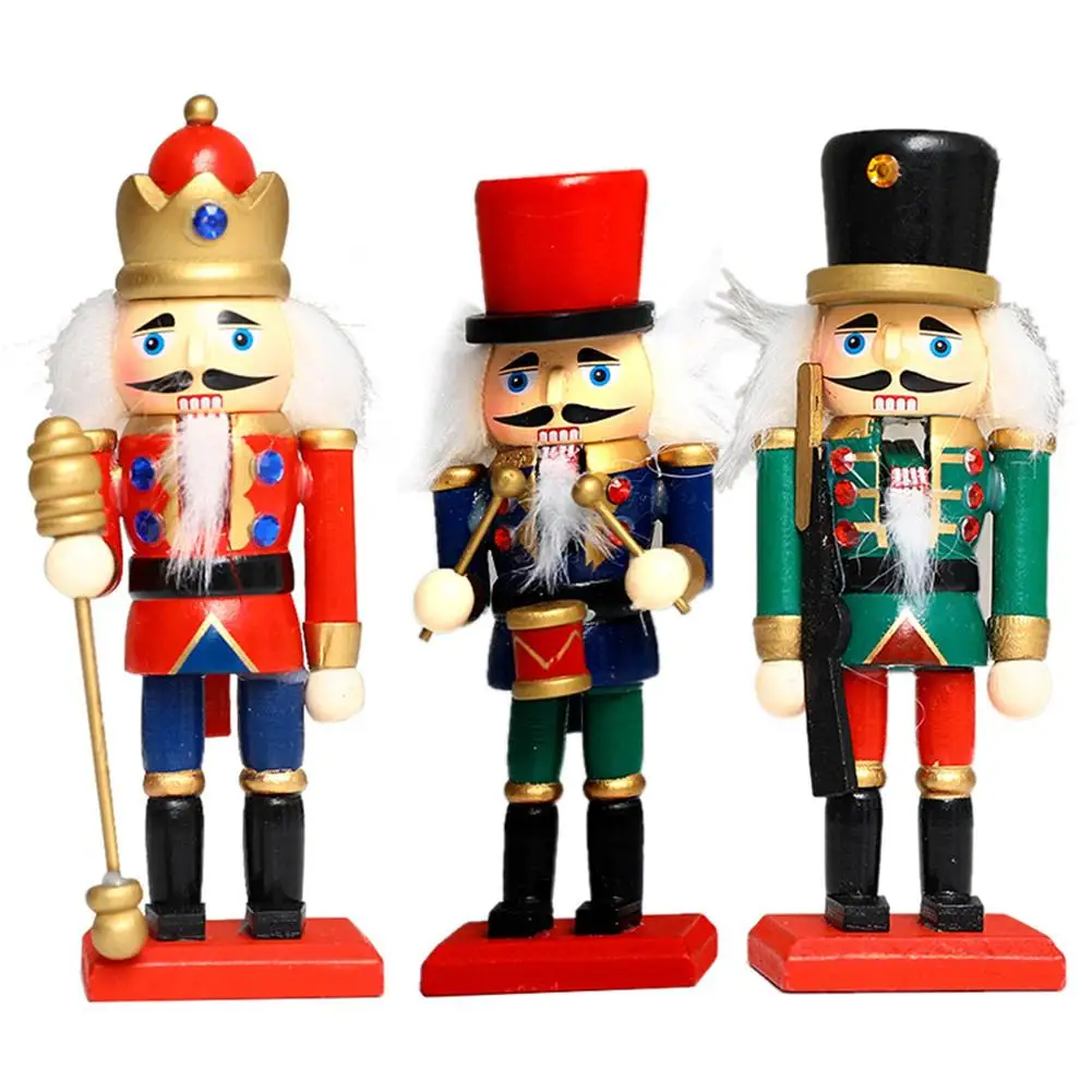 

2020 New Wooden Nutcracker Soldier Handcraft Figurine Plush Doll Table Ornament For Christmas Gift Puppet Soldier