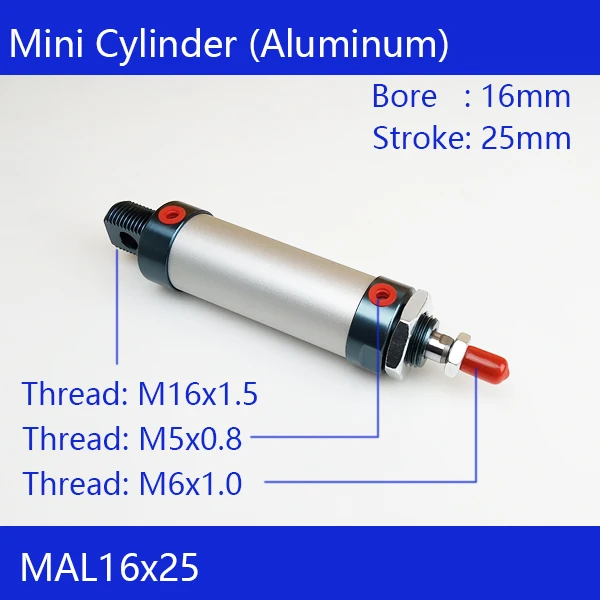 

MAL16*25 Rod Single Double Action Pneumatic Cylinder Thread Metric M25MM Aluminum alloy mini cylinder Pneumatic Cylinder