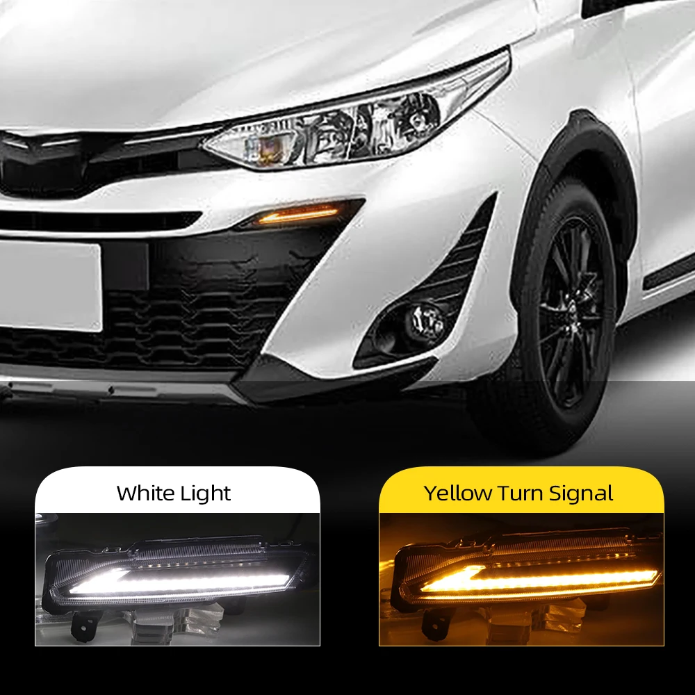For Toyota Yaris 2017 2018 2019 Yellow Turning Signal Relay Waterproof 12V Car DRL LED Daytime Running Light Daylight Fog lamp |