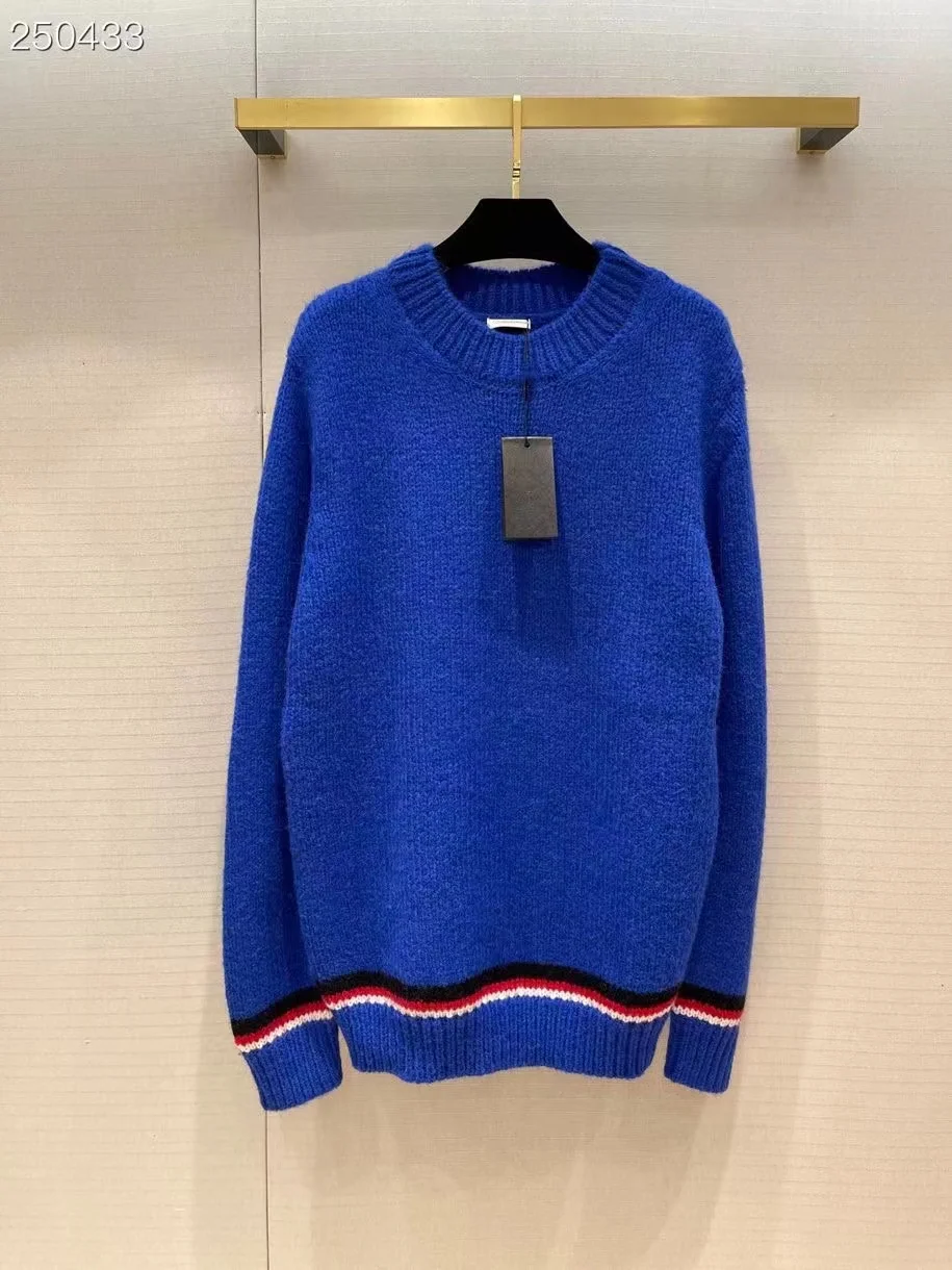 

Fyion 2021 New Winter Knitted Pullover Women Color Patchwork Retro Sweater Runway Design Mohair Long Sweater