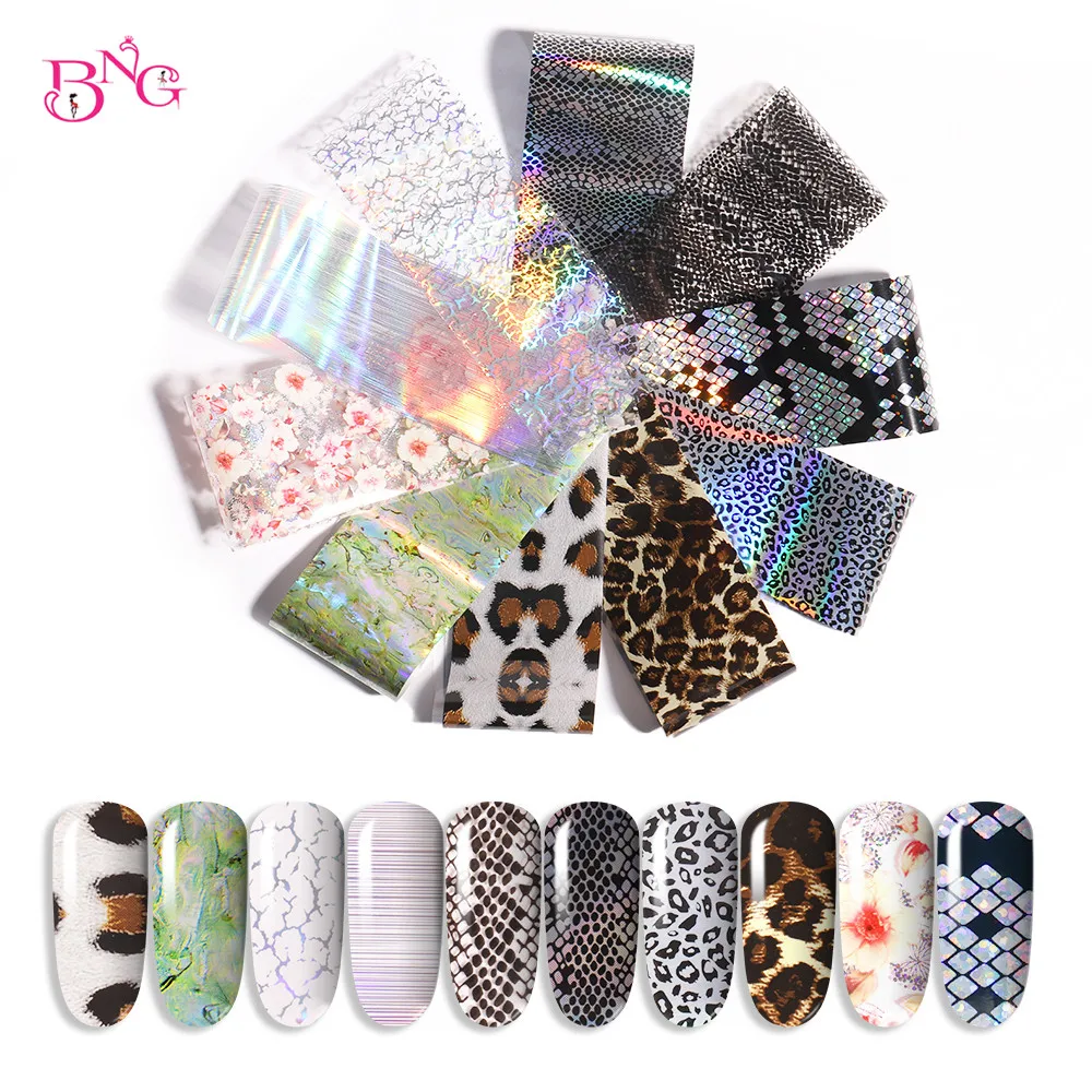 

10pcs/bag Nail Foils Transfer Laser Leopard Marble Butterfly Sticker Art Paper Manicuring DIY Tips Decoration Nails Accessories