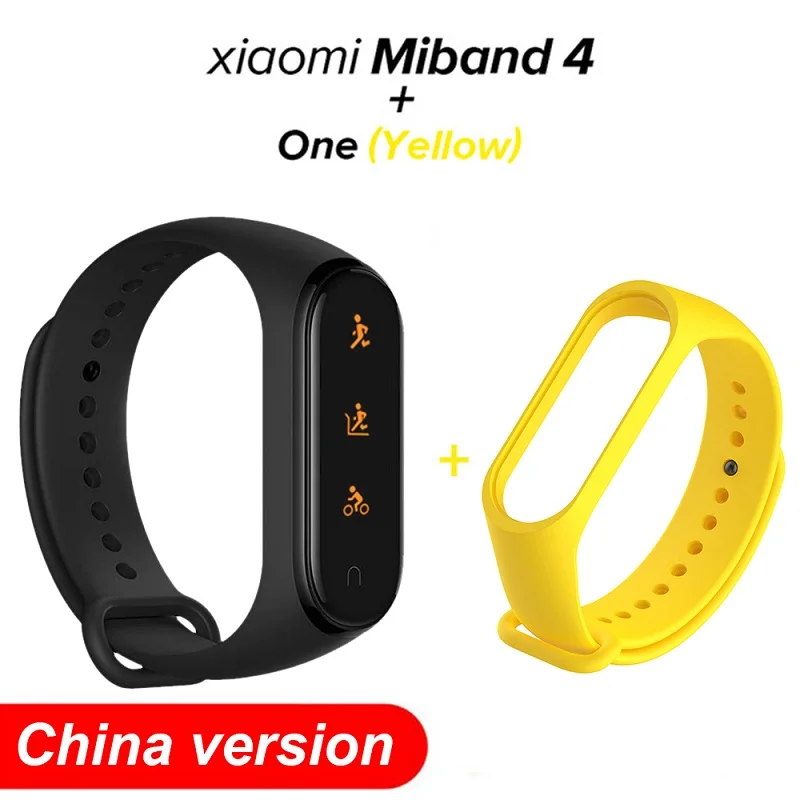 add Yellow Strap Глобальная версия Mi Band 4, смарт-браслеты Miband 4, браслет, пульсометр, фитнес, 135 мА/ч, цветной, Bluetooth 5,0, спортивный, водонепроницаемый браслет - Цвет: add Yellow Strap