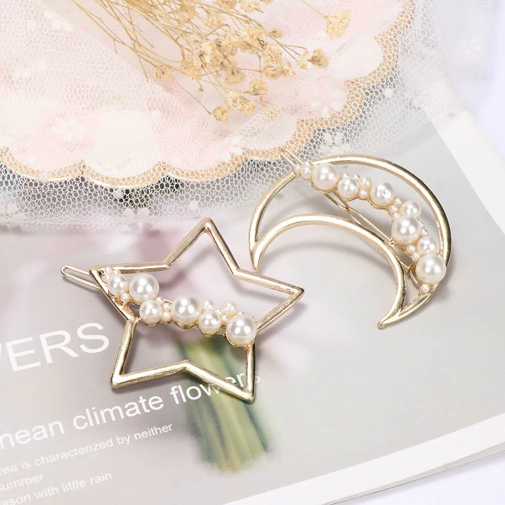 Модная Геометрическая булавка с имитацией жемчуга сплав простая Звезда Луна