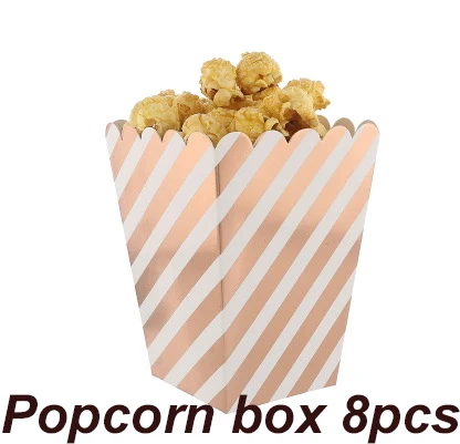 popcorn box 8pcs Розовое золото, розовый бумажные тарелки для вечеринки одноразовая посуда вечерние декоративная ткань посуда тарелки салфетки для стаканчиков набор соломинок для вечеринок - Цвет: popcorn box 8pcs