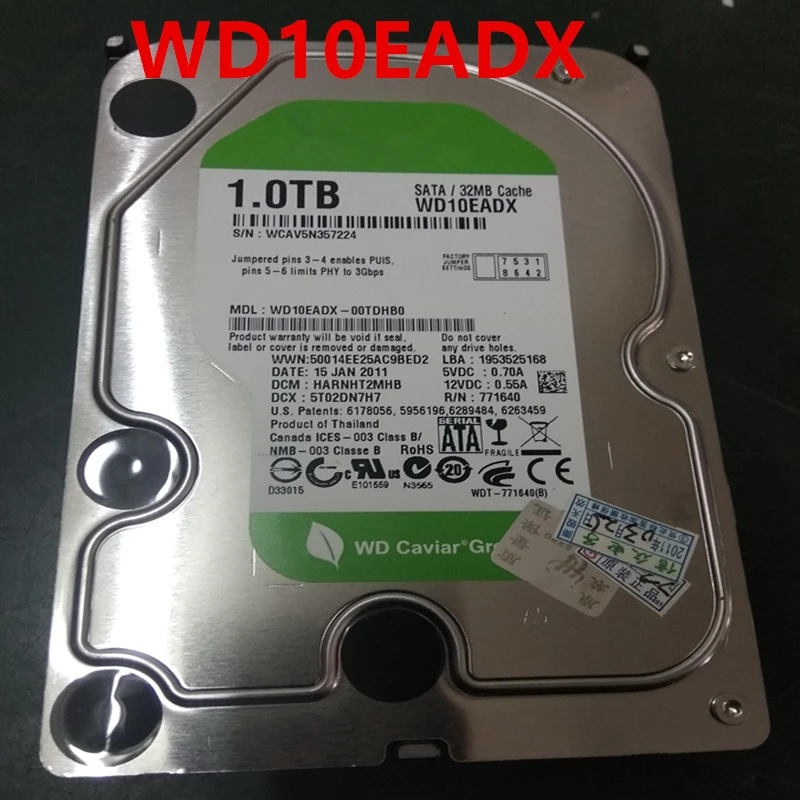 

95% New Original HDD For WD 1TB 3.5" SATA 3 Gb/s 32MB 7200RPM For Internal HDD For Monitoring HDD For WD10EADX
