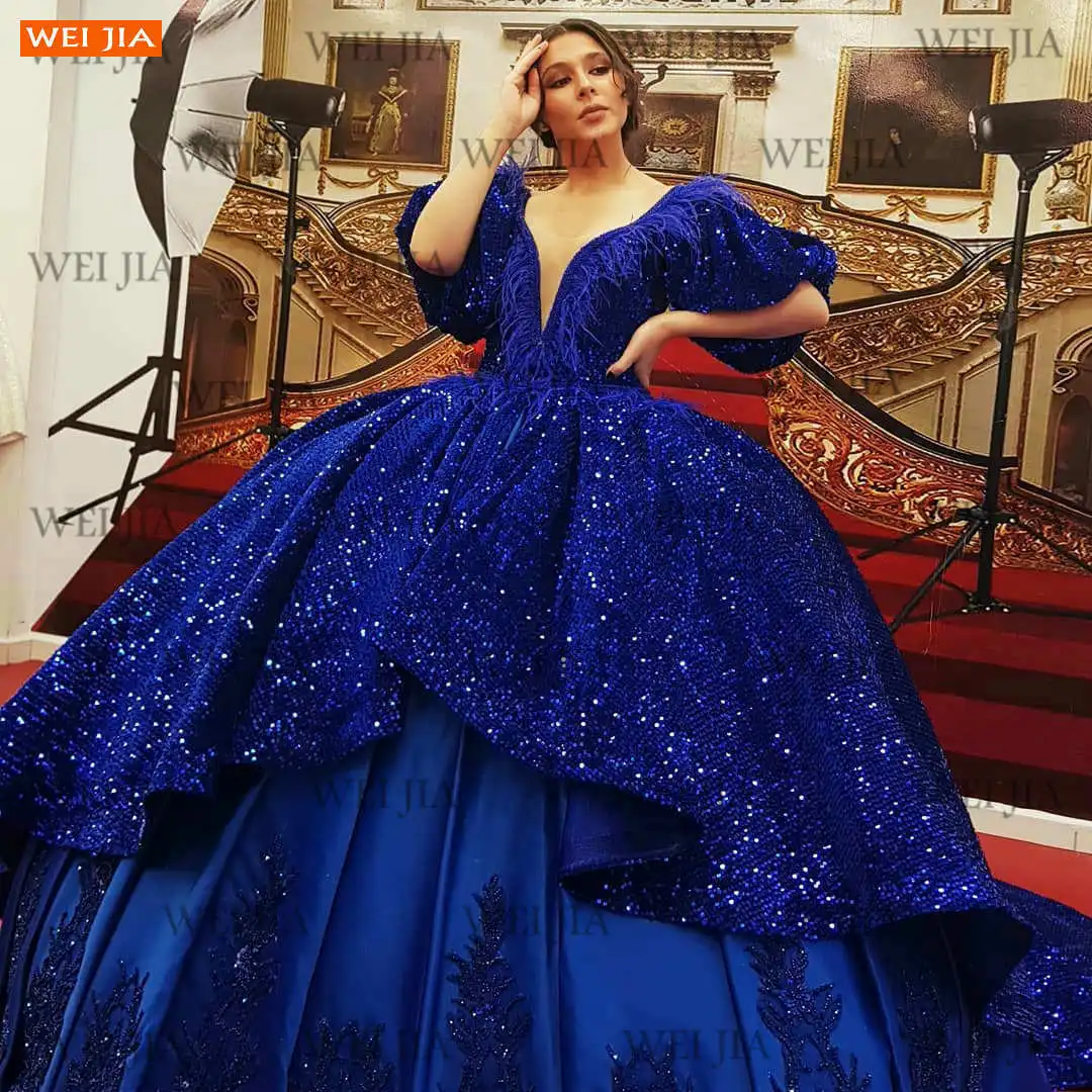 Vestido De Noche azul real para mujer, Vestidos De Fiesta de Noche formales con cuello De pico, Vestidos De Fiesta hechos a medida, 2021