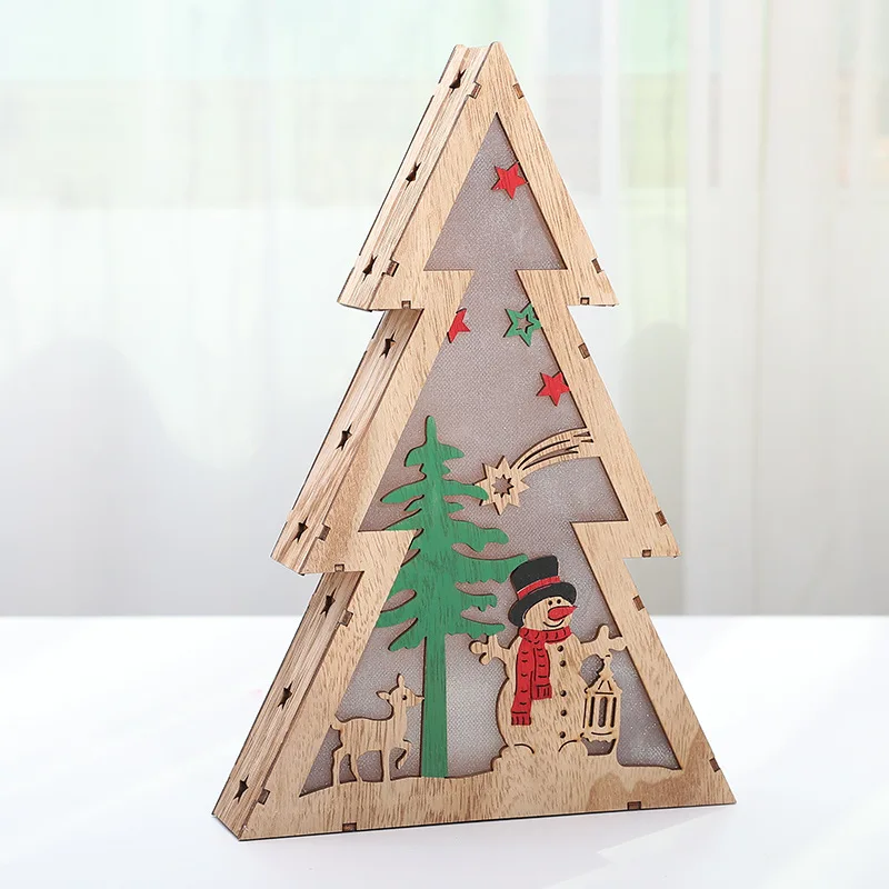 Tree snowman Светящийся деревянный Рождественский Санта-Клаус Снеговик, домик с пентаграммой, круглый Рождественский кулон, висячие украшения - Цвет: Tree snowman