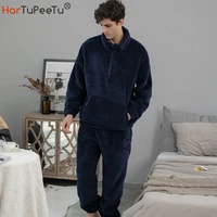 new winter couples pullover topspants homewear two piece suits loose casual homewear thicken warm flannel men pajamas sets