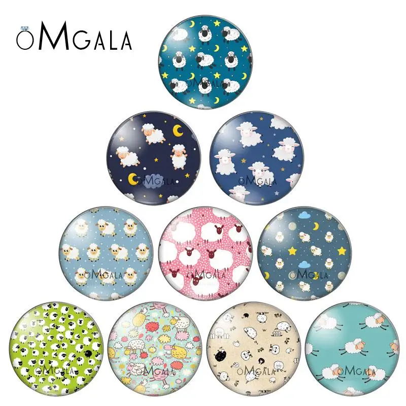 

Cartoon Cute Sheep Patterns 10pcs 10mm/12mm/14mm/16mm/18mm/20mm/25mm Round photo glass cabochon demo flat back Making findings