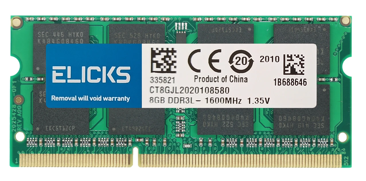 

ELICKS DDR3L RAM 4GB 8GB 1600 MHz SODIMM PC3L-12800 Laptop Memory 204 Pin 1.35V green
