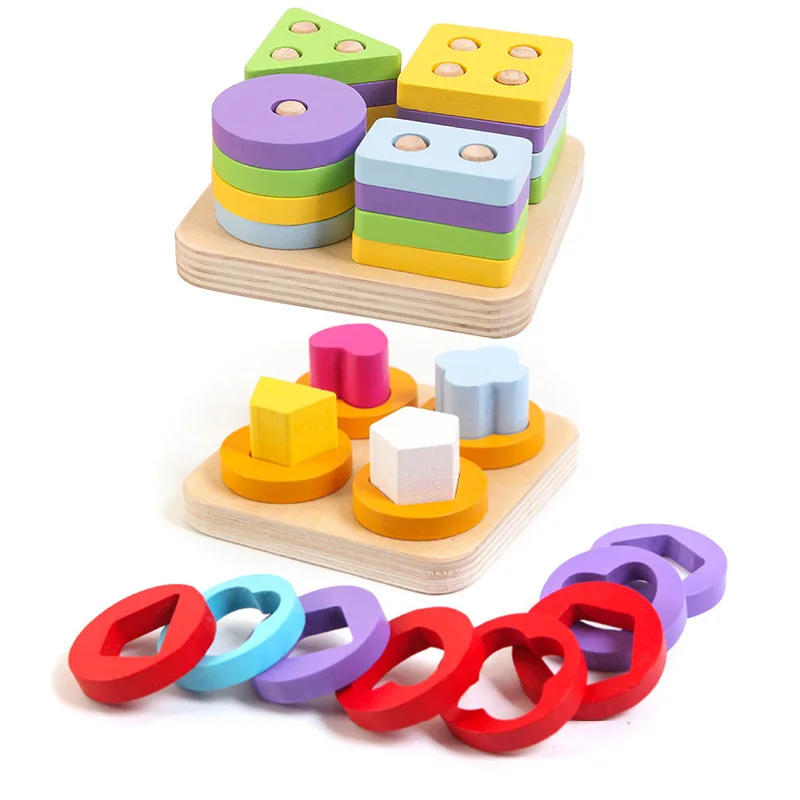 

New DIY Wooden Building Blocks Montessori Geometric Shape Pairing Board Model Set Early Educational Toys For Children Kids
