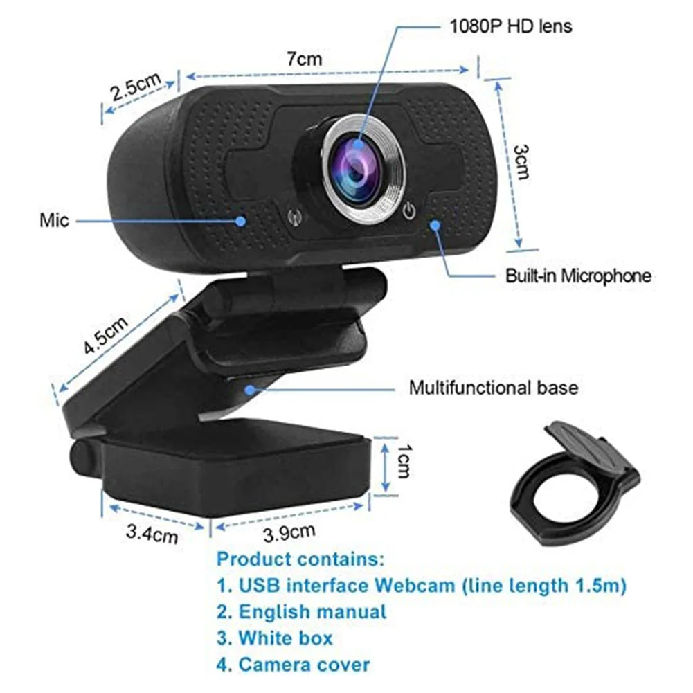 

1080P Full HD Webcam with Built-in Microphone USB Driver Free Auto Focus Web Camera for Video Conference