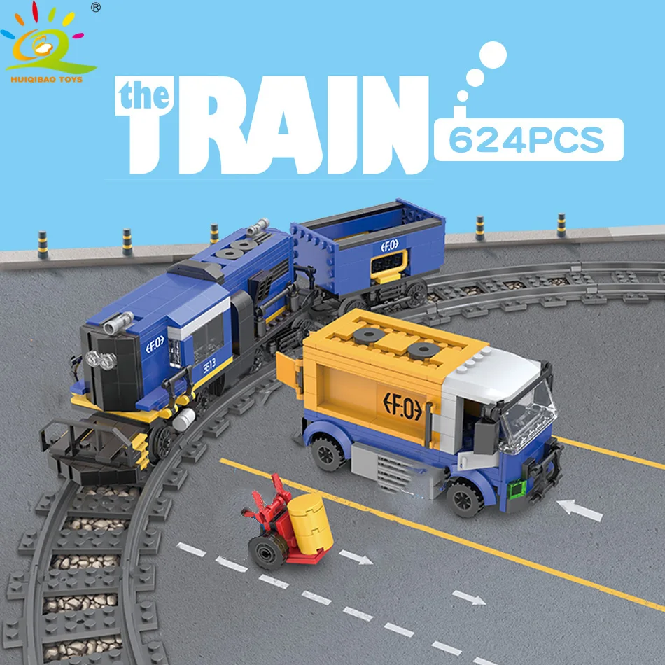 Игрушки HUIQIBAO 624 шт. для грузовых поездов рельс строительные блоки детей городской