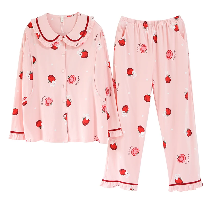 

Homemade Extra Large 300 Jin Spring and Autumn Plus-sized M Pregnant Women Pajamas Cotton Long Sleeve Nursing Homewear