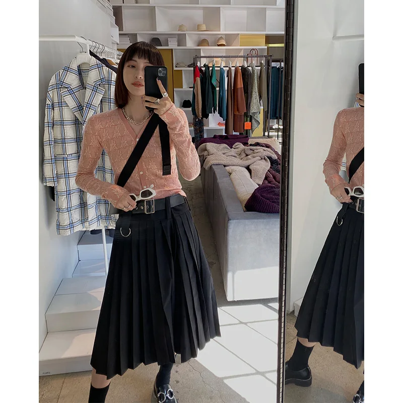 Женская длинная Плиссированная юбка повседневная винтажная черная миди с