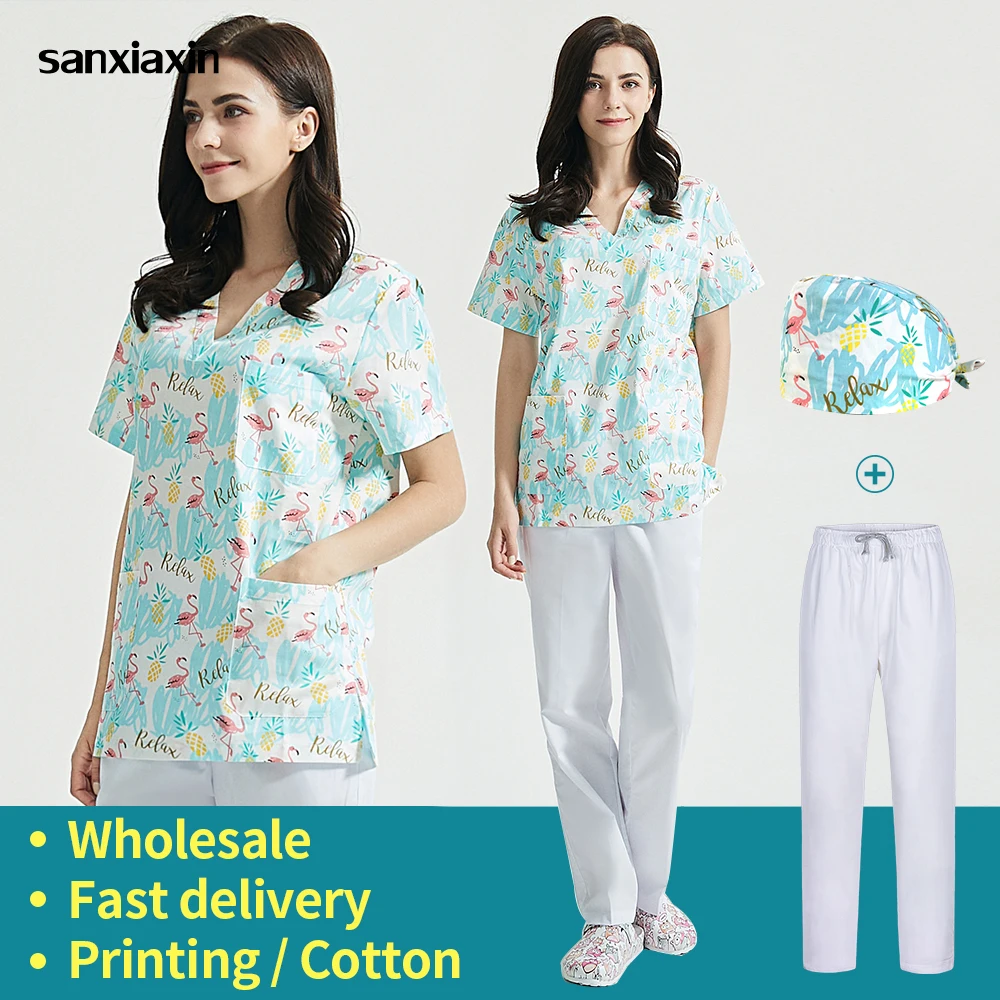 

Health Check Work Coats Animal Cartoon Printing Top Beauty Salon Clothes Working Scrubs Tops High Quality Pet Grooming Uniforms