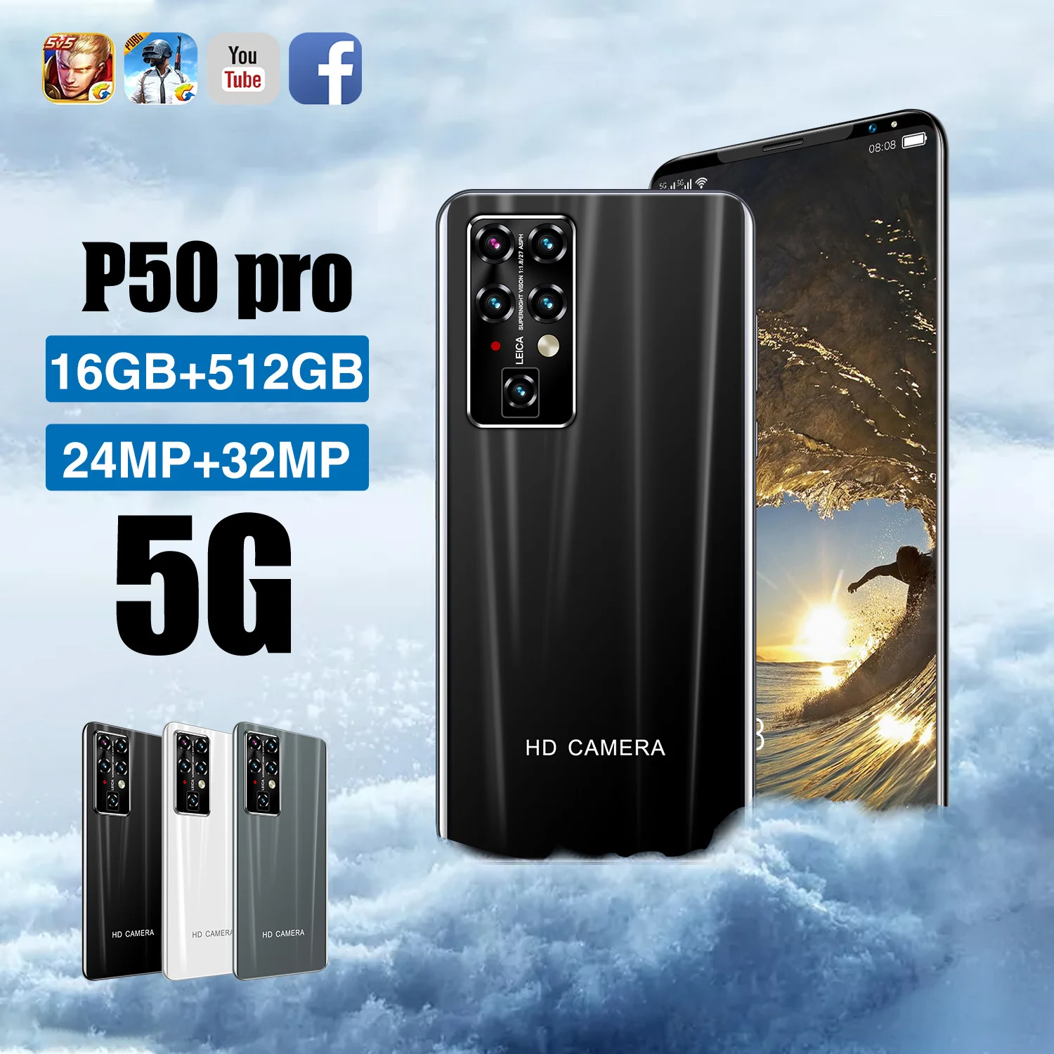 

Sansumg 5G P50 PRO Smartphone HUAWE Snapdragon888 5600mAh 4G/5G LTE Cellphone 24+21MP Camera Dual SIM Free Shipping Mobile Phone