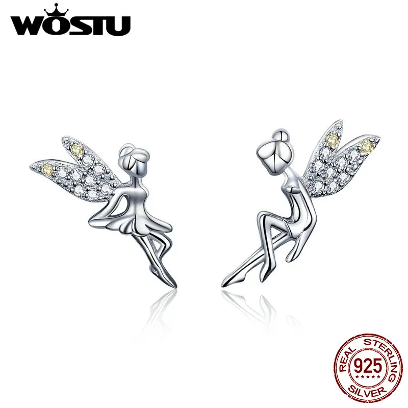WOSTU модные 925 пробы серебряные весенние сказочные эльфийские CZ серьги-гвоздики для женщин крошечные серьги Свадебные серебряные 925 ювелирные изделия CTE046