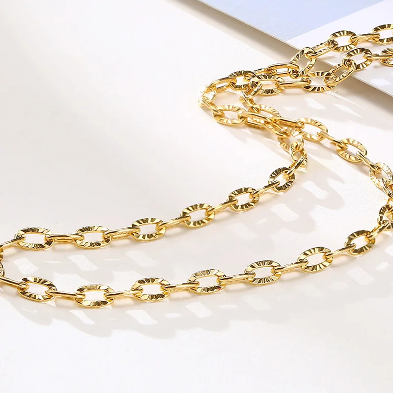 Винтажное текстурированное ожерелье-цепочка для женщин Золотая овальная