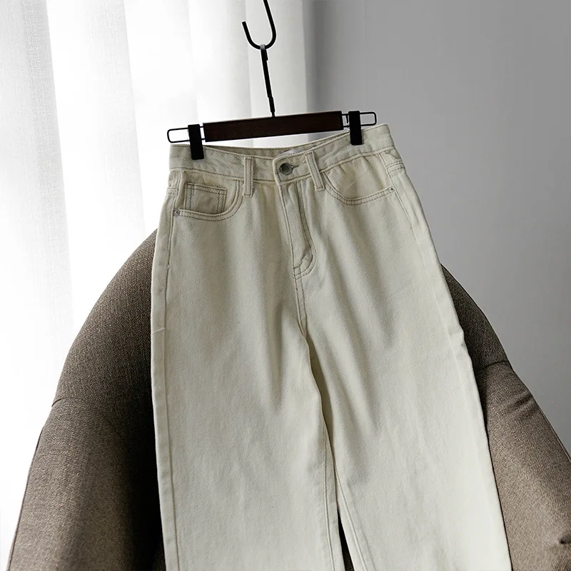 

2020 Fashion Straight Jeans Female Basic White High Waist Long Trousers Quality Casual Cotton Denim Pants For Office Lady XA203F