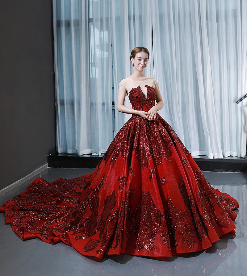 Женское атласное вечернее платье с круглым вырезом и коротким рукавом | Свадьбы