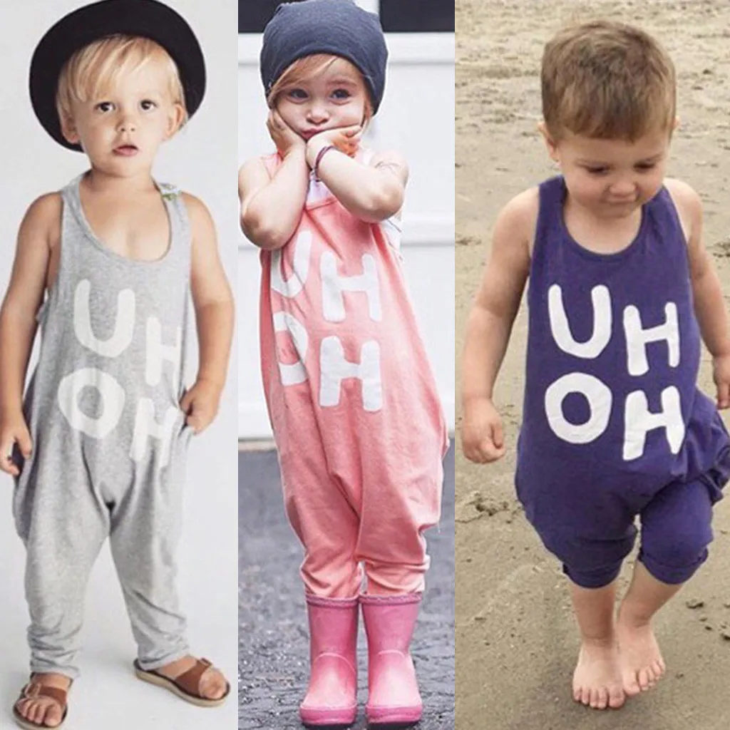 Летний комбинезон для маленьких мальчиков и девочек без рукавов с буквенным