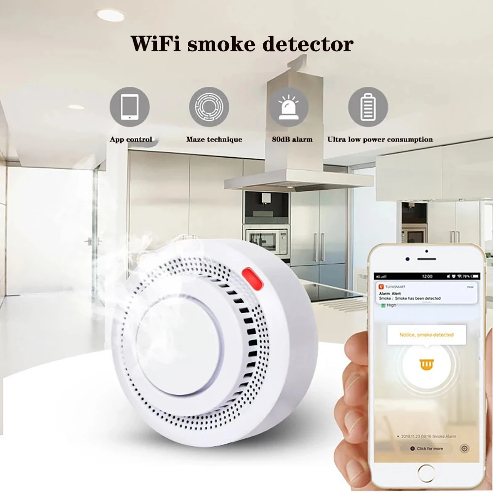 wifi smart smoke detector alarm fire protection smoke detector smokehouse combination fire alarm home security system free global shipping