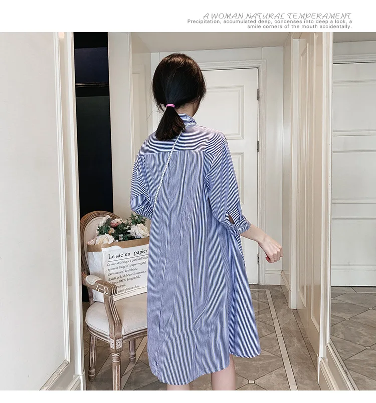 

Maternity Dress Summer 2021 Fashion Loose Turn-down collar Striped Shirt Dresses for Pregnant Women Half Sleeve Pregnancy Dress