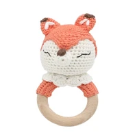 crochet wooden ring baby teether animal rattle chewing teething nursing soother molar infant toy accessory